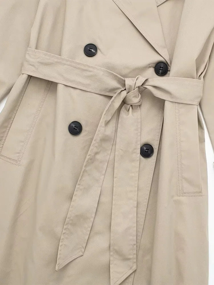 Trench Long Élégant Femme avec Ceinture, Double Boutonnage & Col Classique