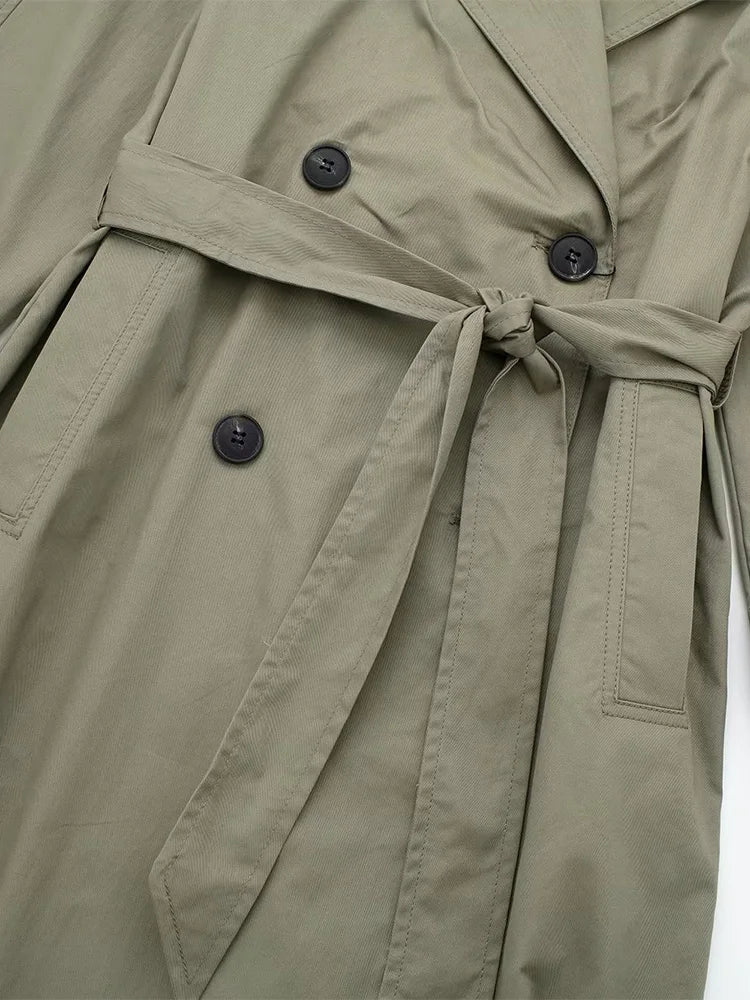 Trench Long Élégant Femme avec Ceinture, Double Boutonnage & Col Classique