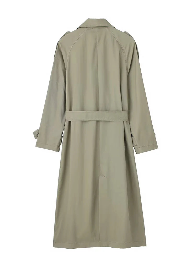 Trench Long Élégant Femme avec Ceinture, Double Boutonnage & Col Classique